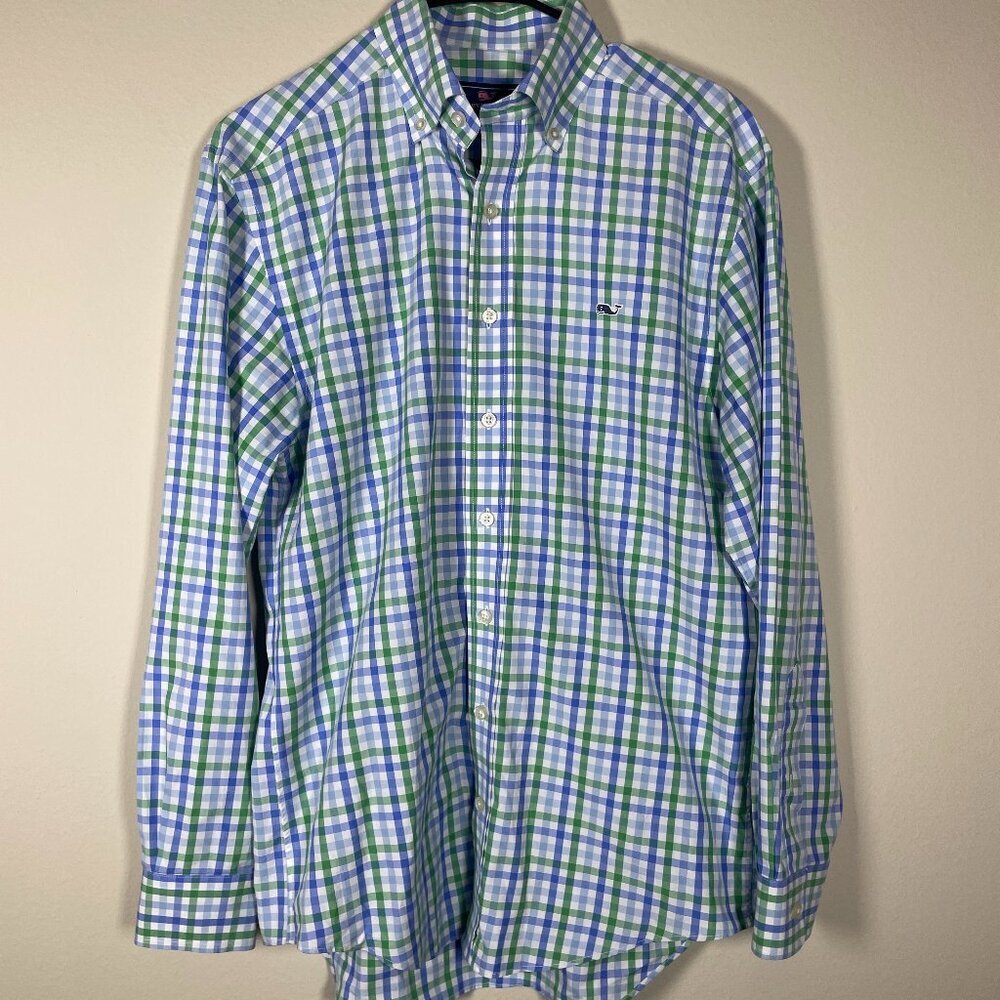 Vineyard Vines Men's Plaid Navy & Blue Button-Up Whale Shirt Small Cotton!